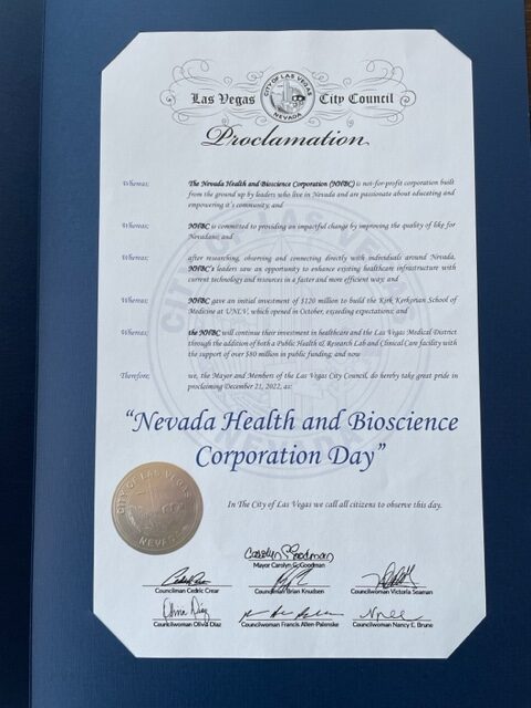 December 21 Proclaimed as ‘Nevada Health and Bioscience Corporation Day’